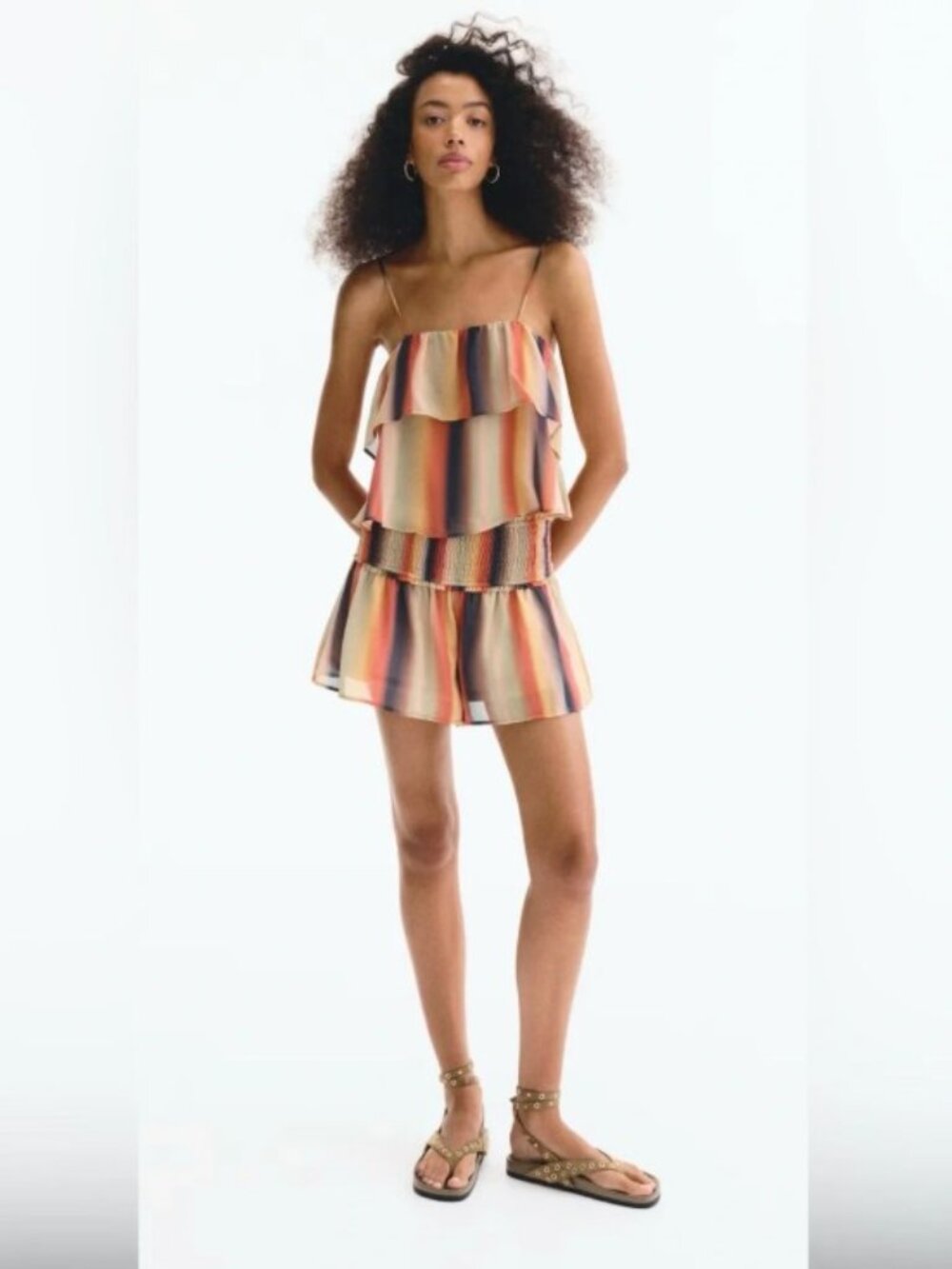 H&M Flounced Strappy Top and Smocked Waist Mini Short Set